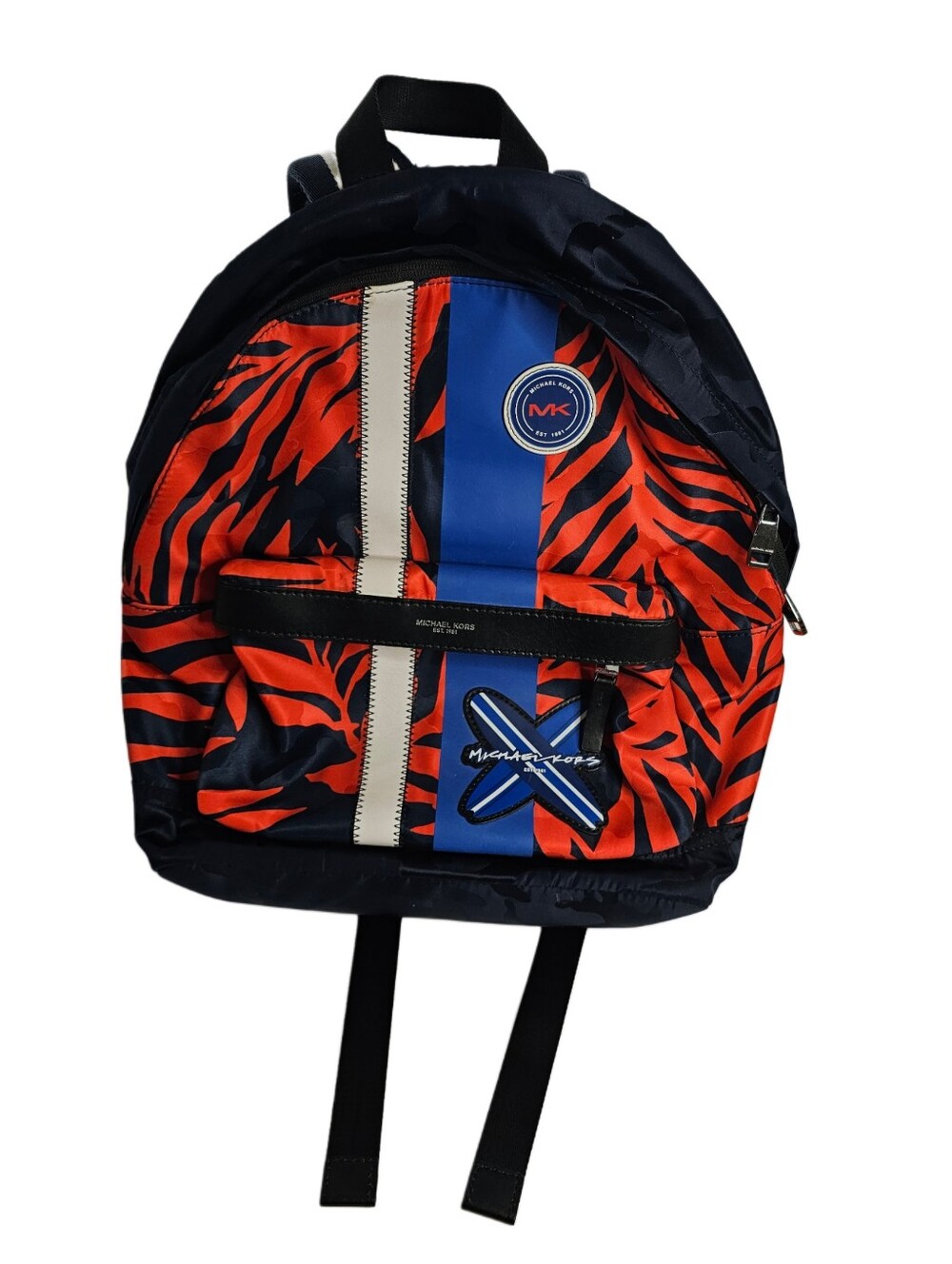Michael Kors Kent Palm Tiger Nylon Backpack NWOT Tropical Orange Blue Tech Bag